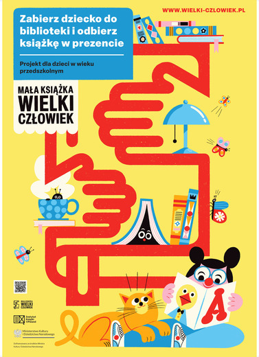 Plakat Mała księżniczka Wielki człowiek. Zapisz dziecko do biblioteki i odbierz książke w prezencie.