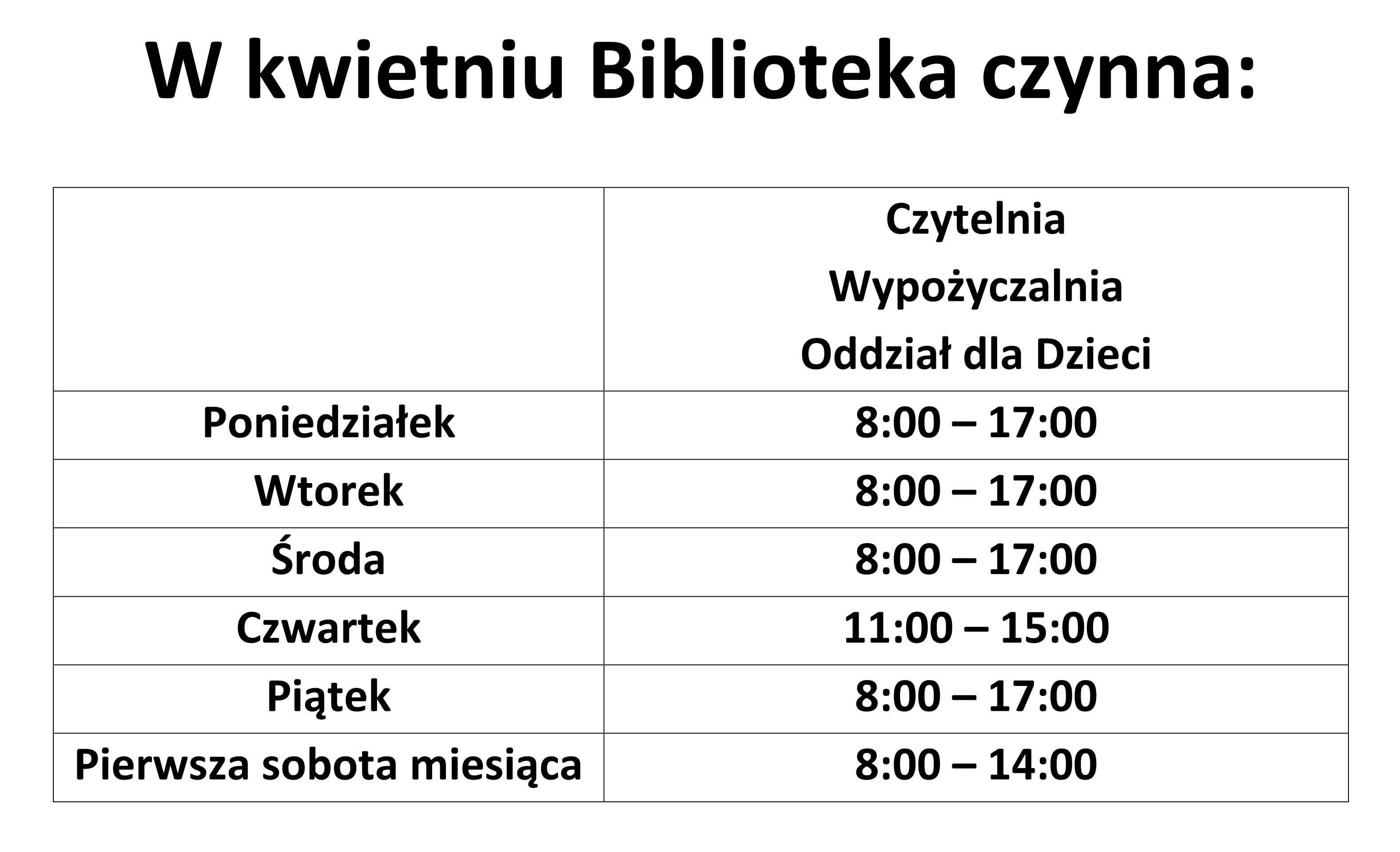 Zmiana godzin pracy Biblioteki w Staszowie! (kwiecień 2024)