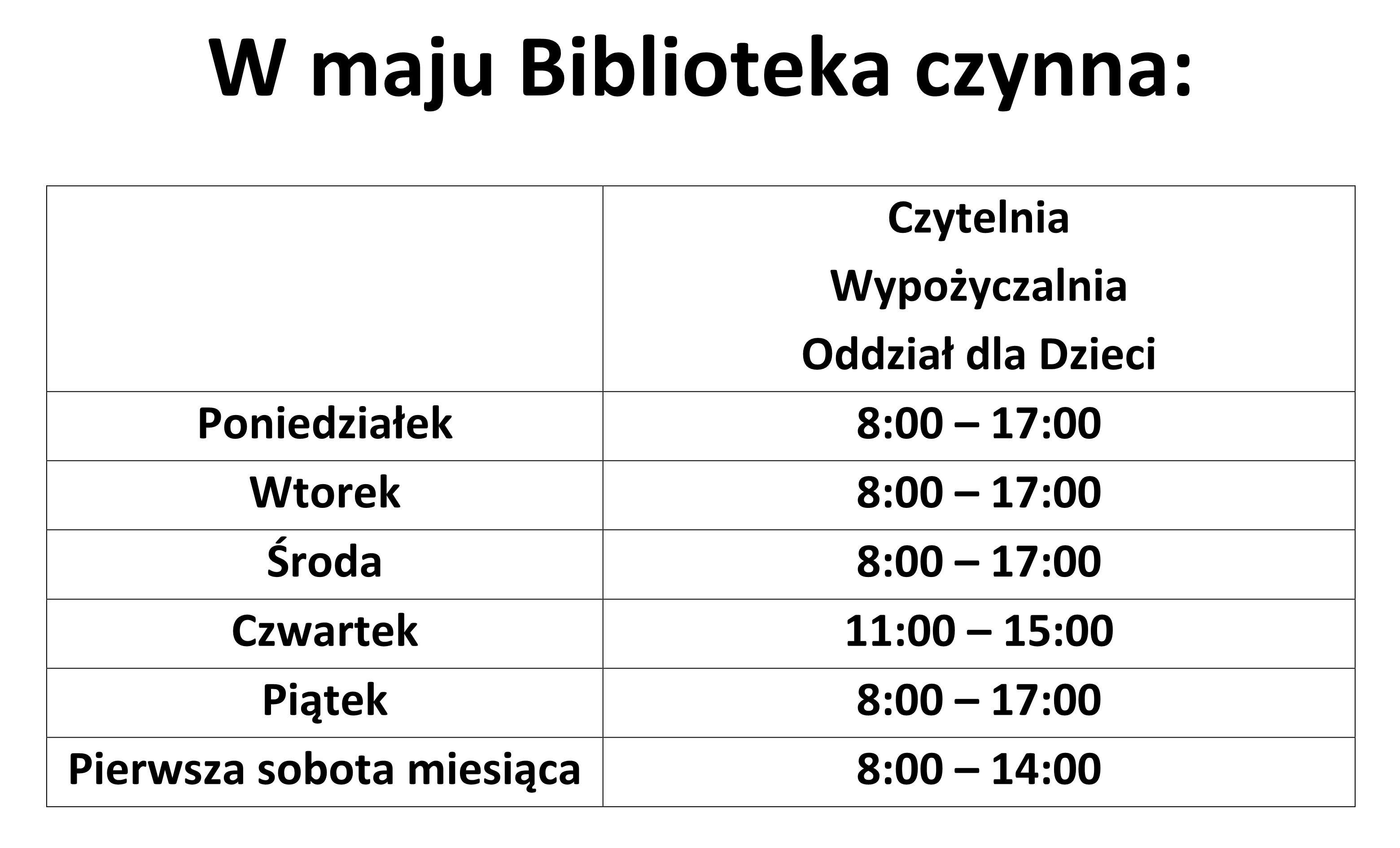 Zmiana godzin pracy Biblioteki w Staszowie! (maj 2024)