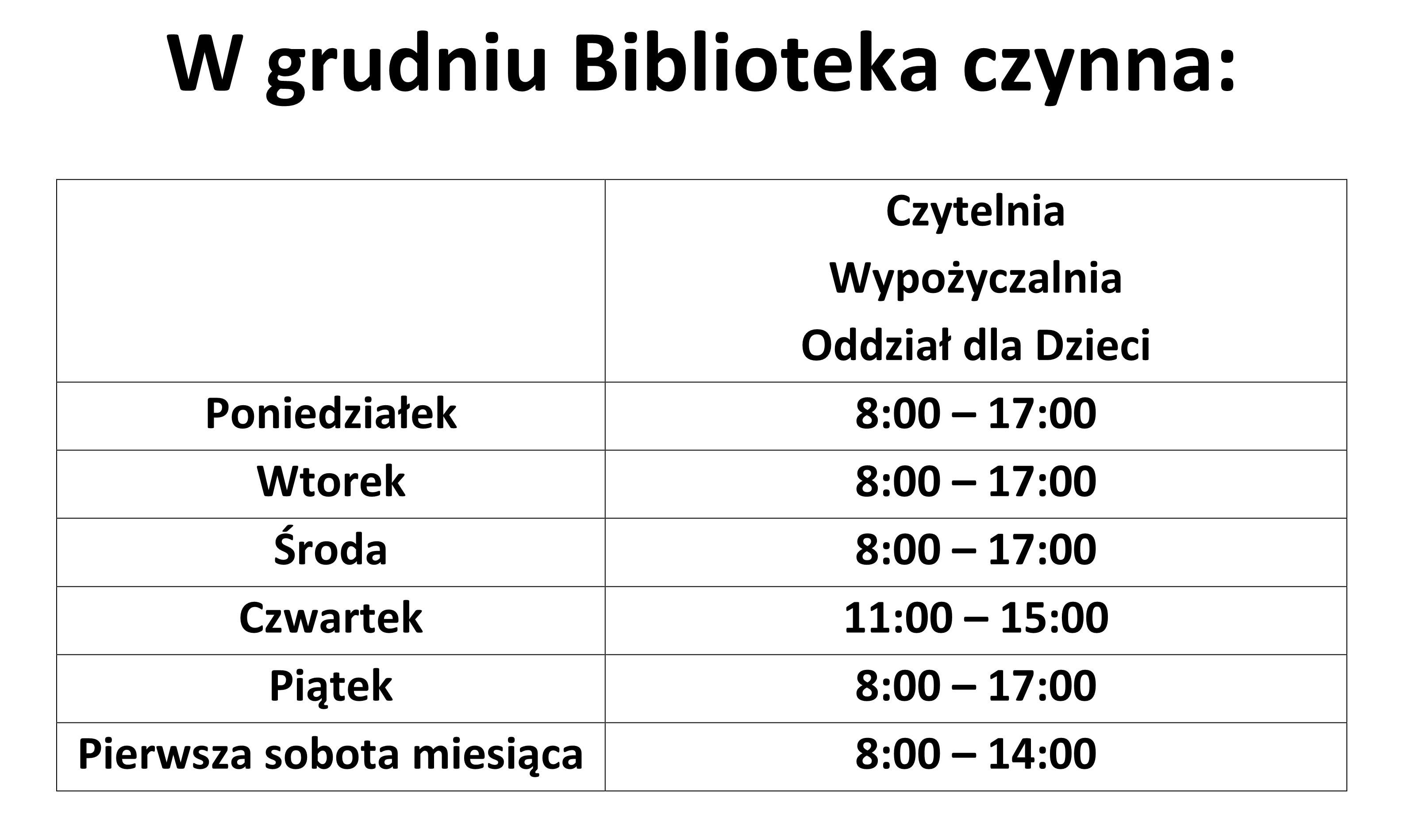 Zmiana godzin pracy Biblioteki w Staszowie! (grudzień 2024)