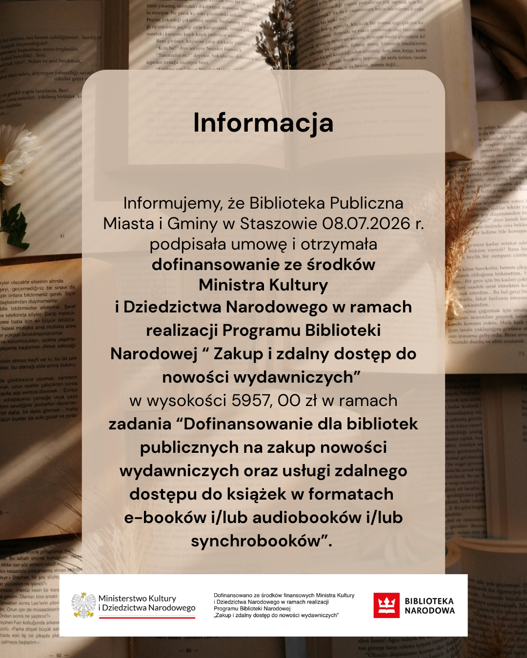 Dofinansowanie ze środk&oacute;w Ministra Kultury i&nbsp;Dziedzictwa Narodowego