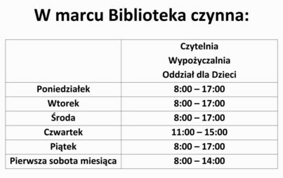 Zdjęcie do Zmiana godzin pracy Biblioteki w Staszowie! (marzec 2024)