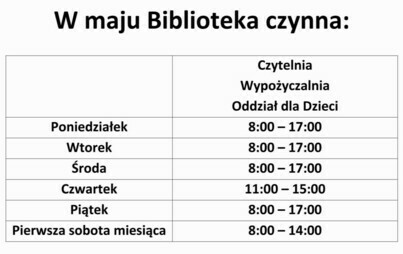 Zdjęcie do Zmiana godzin pracy Biblioteki w Staszowie! (maj 2024)