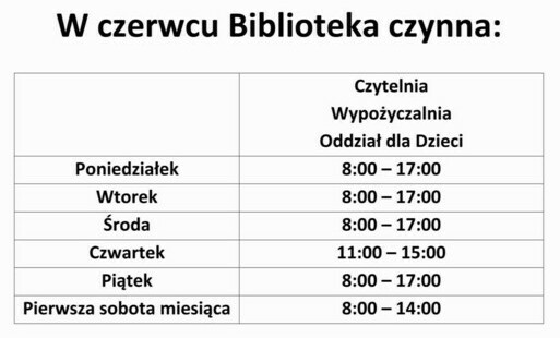 Zdjęcie do Zmiana godzin pracy Biblioteki w Staszowie! (czerwiec 2024)