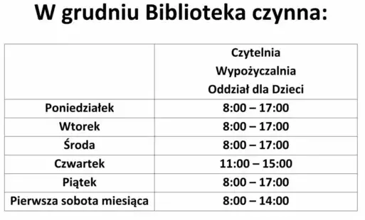 Zdjęcie do Zmiana godzin pracy Biblioteki w Staszowie! (grudzień 2024)