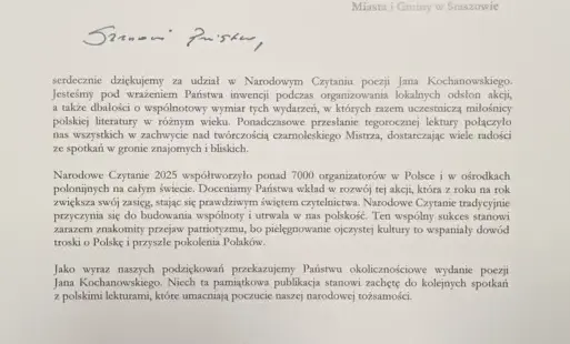 Podziękowanie za Narodowe Czytanie 2025