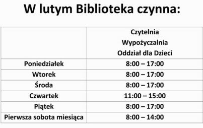 Zdjęcie do Zmiana godzin pracy Biblioteki w Staszowie! (luty 2024)