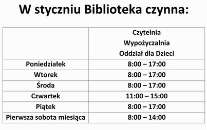 Zdjęcie do Zmiana godzin pracy Biblioteki w Staszowie! (styczeń 2024)