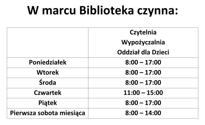Zmiana godzin pracy Biblioteki w Staszowie! (marzec 2023)